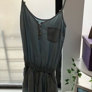 MANGO Blue Sleeveless Button-Front Romper